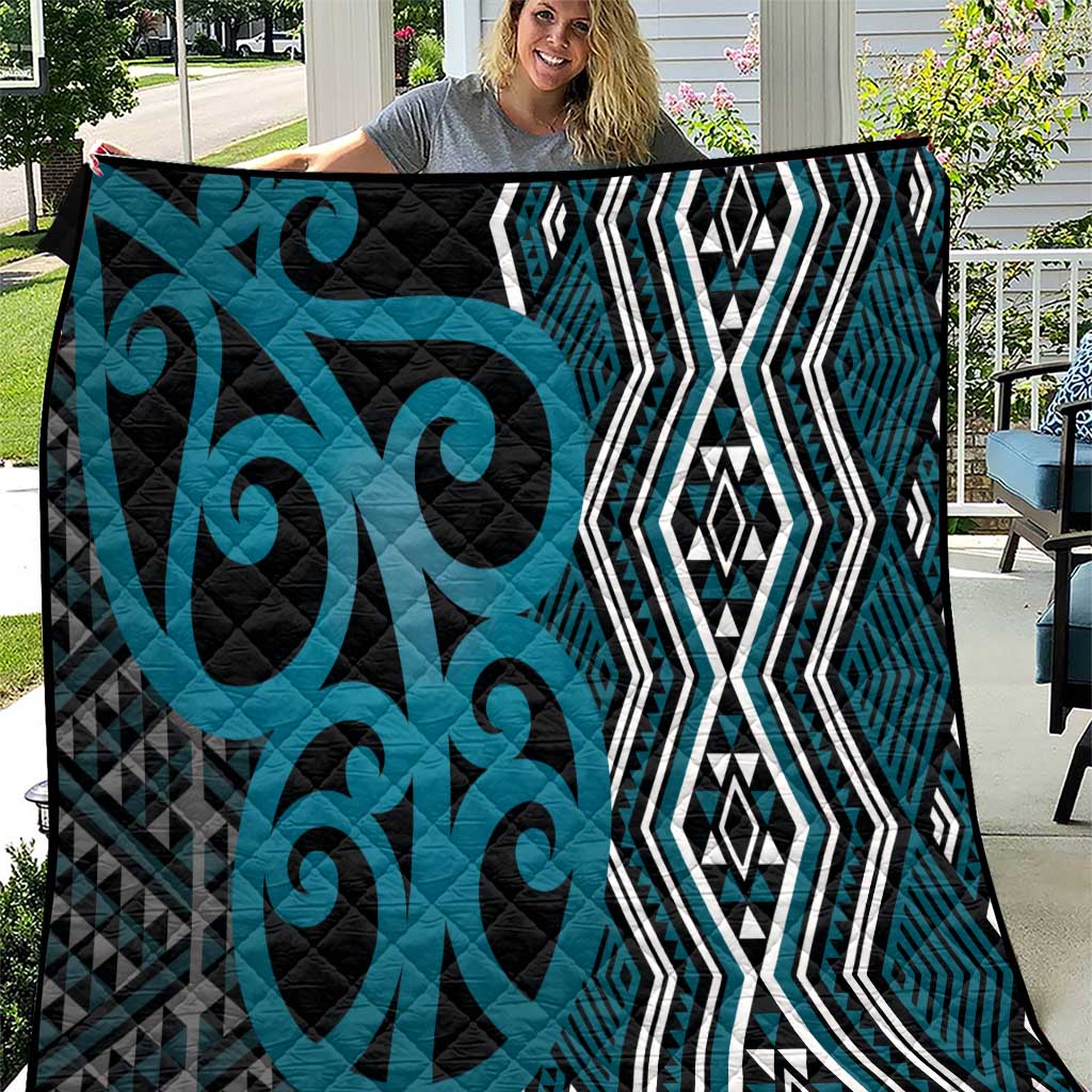 Maori Taniko Patterns Quilt Azure Patiki Motifs Mix Whakairo Ngaru LT7 Azure - Polynesian Pride