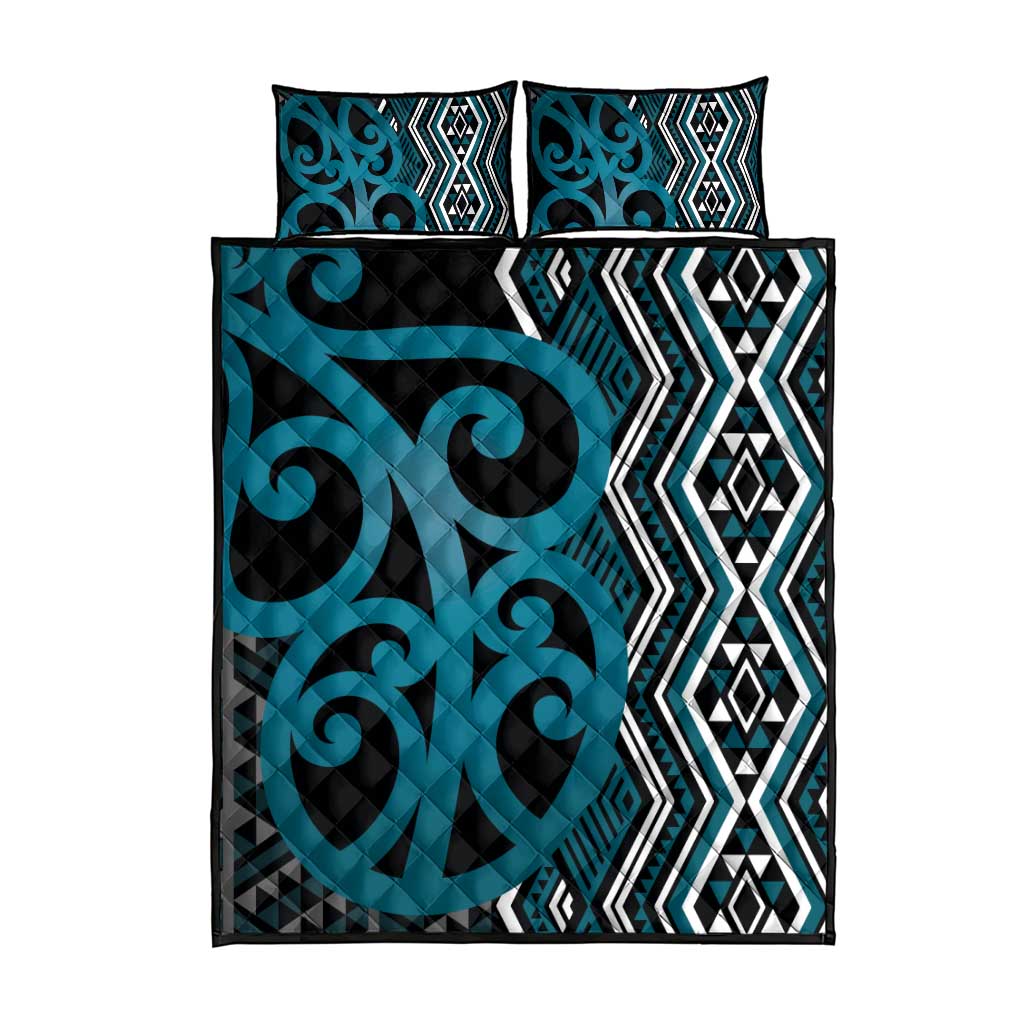 Maori Taniko Patterns Quilt Bed Set Azure Patiki Motifs Mix Whakairo Ngaru