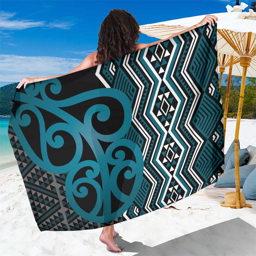 Maori Taniko Patterns Sarong Azure Patiki Motifs Mix Whakairo Ngaru LT7 One Size 44 x 66 inches Azure - Polynesian Pride