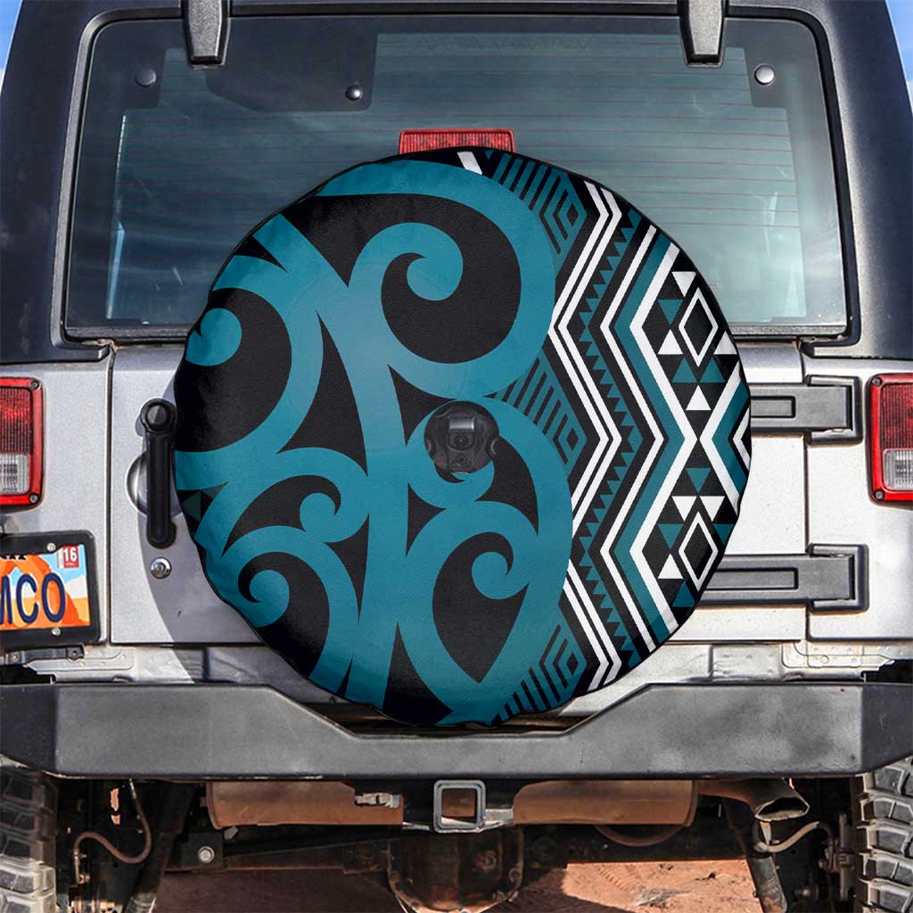 Maori Taniko Patterns Spare Tire Cover Azure Patiki Motifs Mix Whakairo Ngaru LT7 Azure - Polynesian Pride