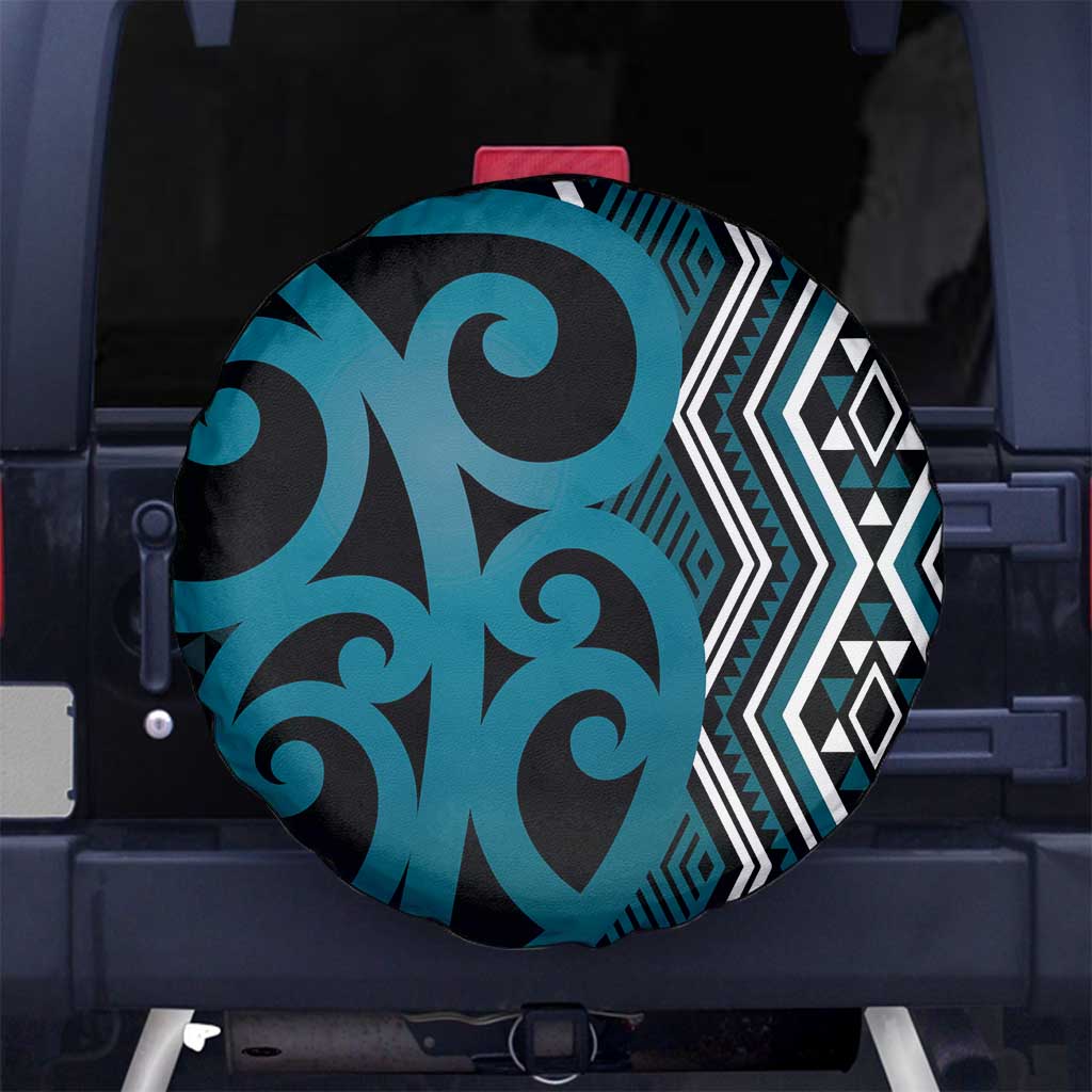 Maori Taniko Patterns Spare Tire Cover Azure Patiki Motifs Mix Whakairo Ngaru