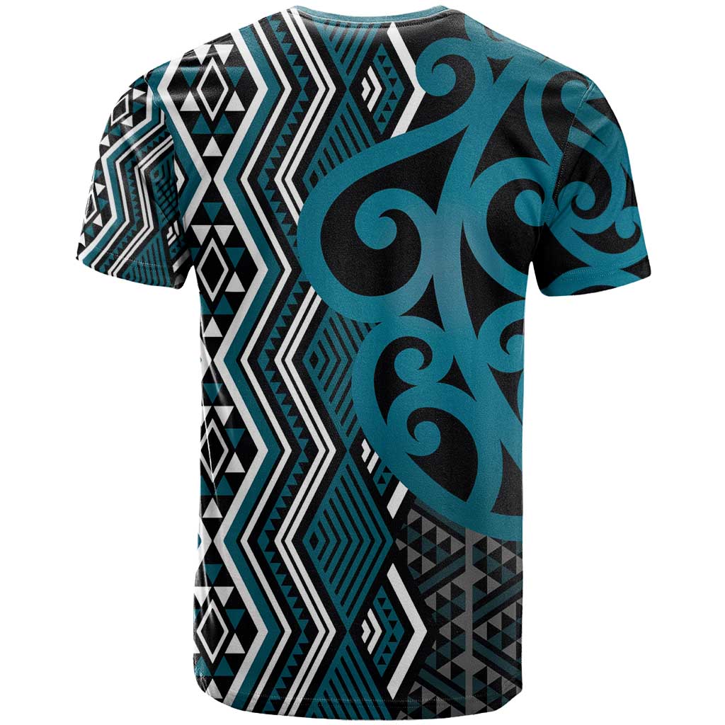 Maori Taniko Patterns T Shirt Azure Patiki Motifs Mix Whakairo Ngaru
