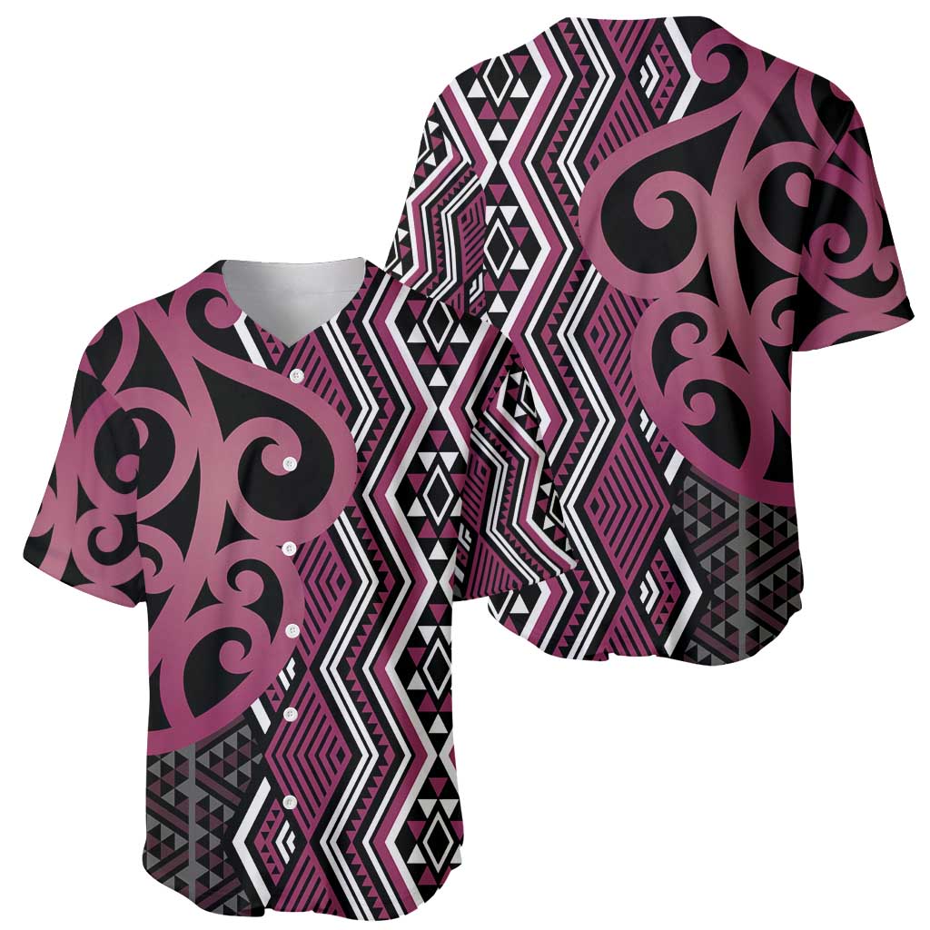 Maori Taniko Patterns Baseball Jersey Pink Patiki Motifs Mix Whakairo Ngaru