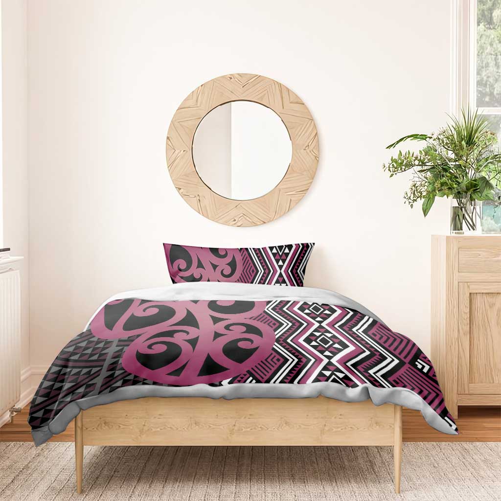 Maori Taniko Patterns Bedding Set Pink Patiki Motifs Mix Whakairo Ngaru