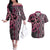 Maori Taniko Patterns Couples Matching Off The Shoulder Long Sleeve Dress and Hawaiian Shirt Pink Patiki Motifs Mix Whakairo Ngaru