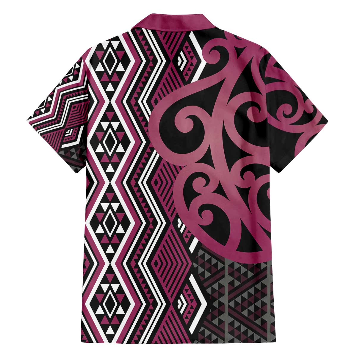 Maori Taniko Patterns Family Matching Off The Shoulder Long Sleeve Dress and Hawaiian Shirt Pink Patiki Motifs Mix Whakairo Ngaru