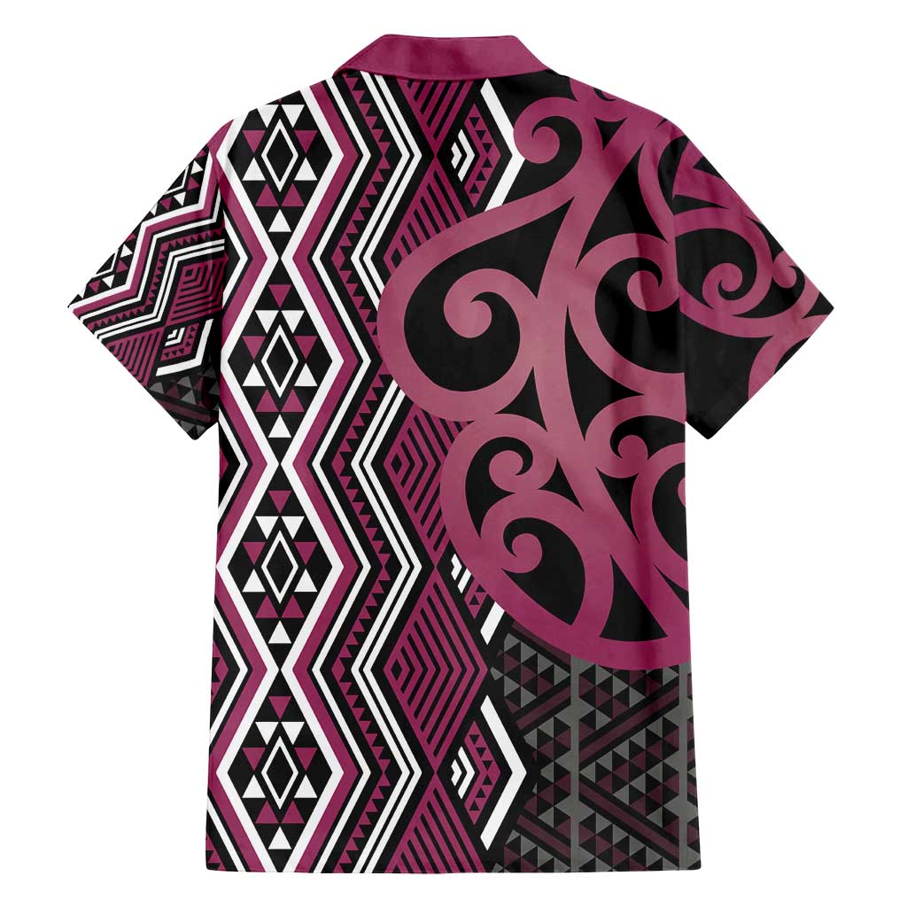 Maori Taniko Patterns Family Matching Tank Maxi Dress and Hawaiian Shirt Pink Patiki Motifs Mix Whakairo Ngaru