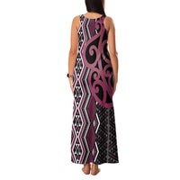 Maori Taniko Patterns Family Matching Tank Maxi Dress and Hawaiian Shirt Pink Patiki Motifs Mix Whakairo Ngaru