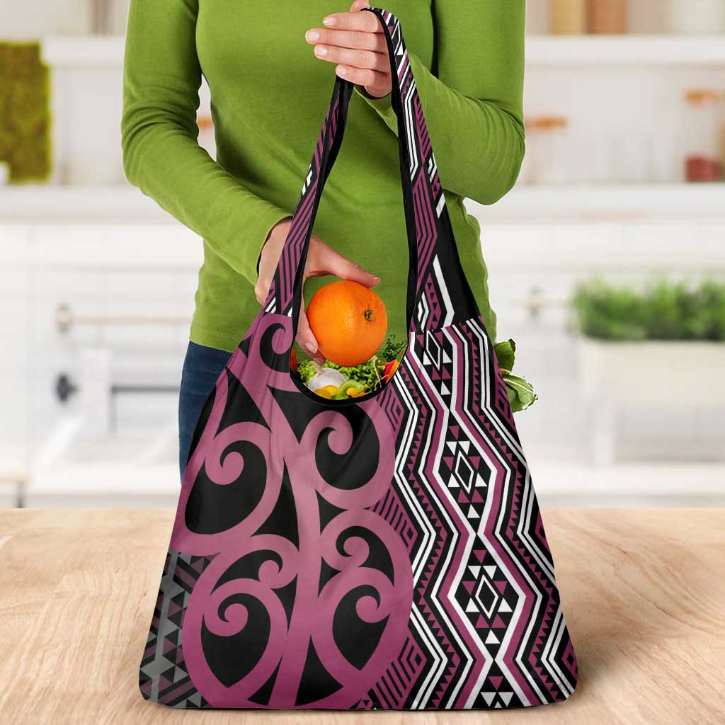 Maori Taniko Patterns Grocery Bag Pink Patiki Motifs Mix Whakairo Ngaru
