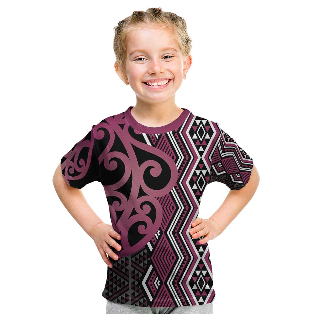 Maori Taniko Patterns Kid T Shirt Pink Patiki Motifs Mix Whakairo Ngaru LT7 Pink - Polynesian Pride