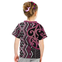 Maori Taniko Patterns Kid T Shirt Pink Patiki Motifs Mix Whakairo Ngaru