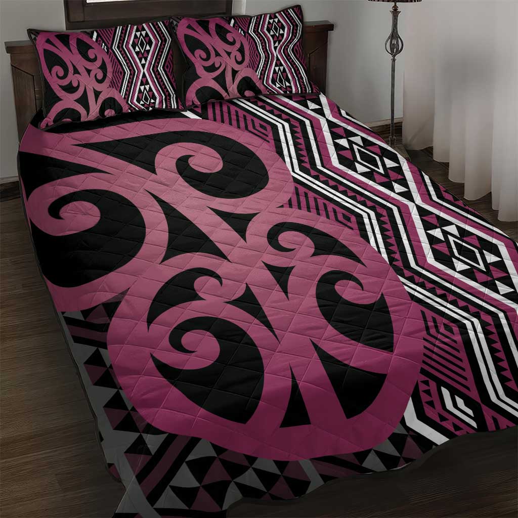 Maori Taniko Patterns Quilt Bed Set Pink Patiki Motifs Mix Whakairo Ngaru