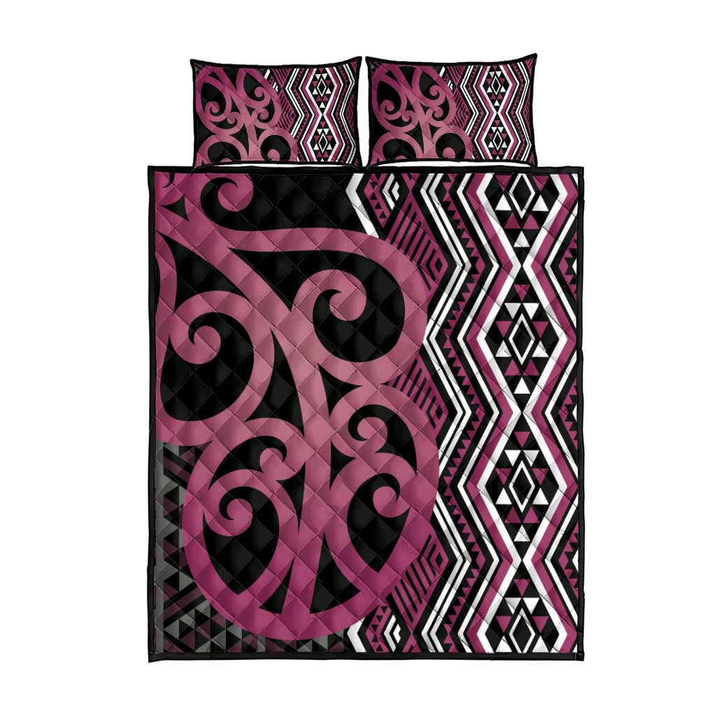 Maori Taniko Patterns Quilt Bed Set Pink Patiki Motifs Mix Whakairo Ngaru