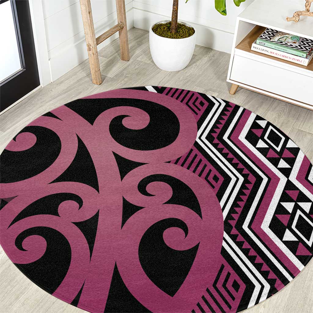 Maori Taniko Patterns Round Carpet Pink Patiki Motifs Mix Whakairo Ngaru LT7 Pink - Polynesian Pride