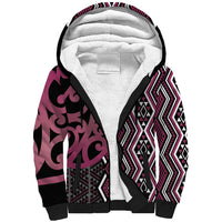 Maori Taniko Patterns Sherpa Hoodie Pink Patiki Motifs Mix Whakairo Ngaru