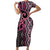 Maori Taniko Patterns Short Sleeve Bodycon Dress Pink Patiki Motifs Mix Whakairo Ngaru