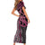 Maori Taniko Patterns Short Sleeve Bodycon Dress Pink Patiki Motifs Mix Whakairo Ngaru