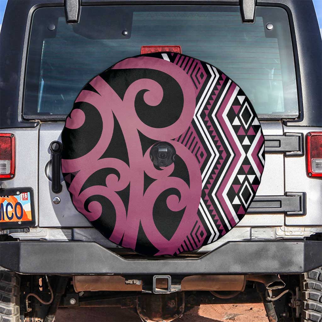 Maori Taniko Patterns Spare Tire Cover Pink Patiki Motifs Mix Whakairo Ngaru LT7 Pink - Polynesian Pride
