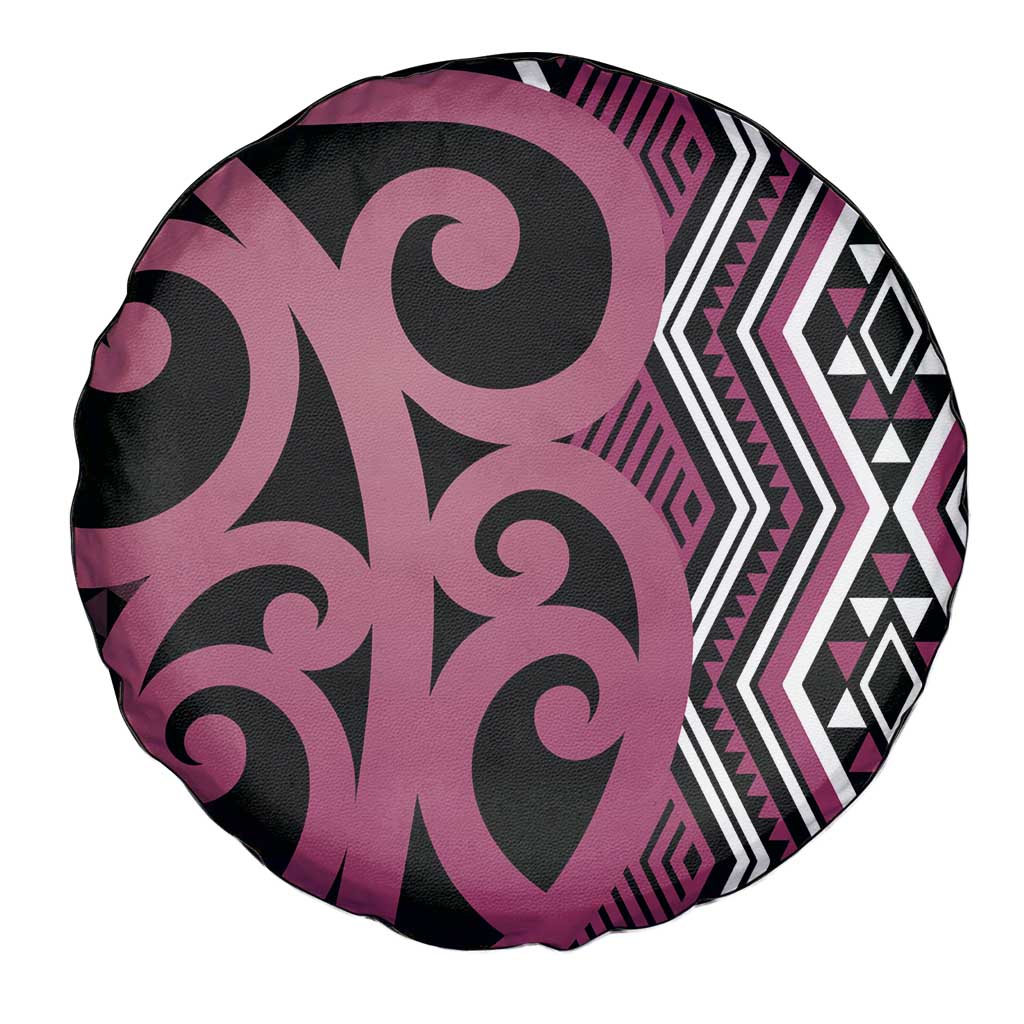 Maori Taniko Patterns Spare Tire Cover Pink Patiki Motifs Mix Whakairo Ngaru