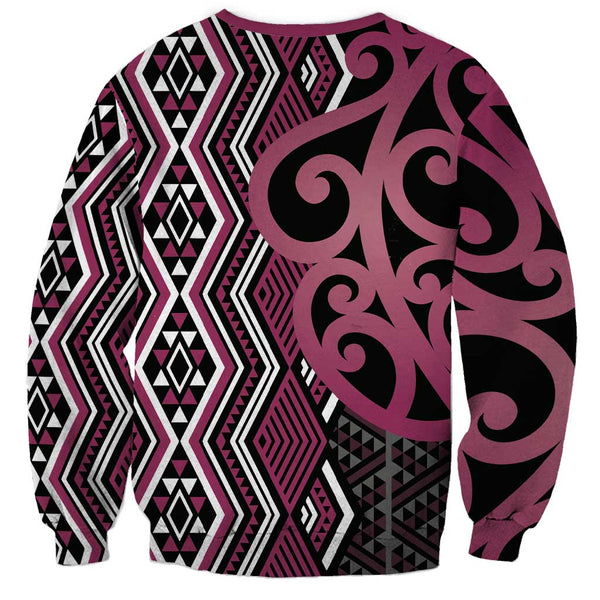 Maori Taniko Patterns Sweatshirt Pink Patiki Motifs Mix Whakairo Ngaru LT7
