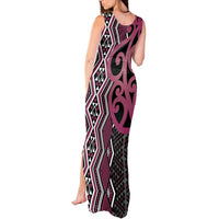 Maori Taniko Patterns Tank Maxi Dress Pink Patiki Motifs Mix Whakairo Ngaru