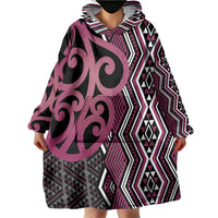 Maori Taniko Patterns Wearable Blanket Hoodie Pink Patiki Motifs Mix Whakairo Ngaru
