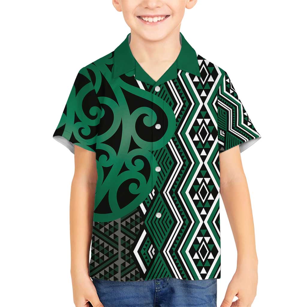 Maori Taniko Patterns Family Matching Long Sleeve Bodycon Dress and Hawaiian Shirt Pounamu Patiki Motifs Mix Whakairo Ngaru