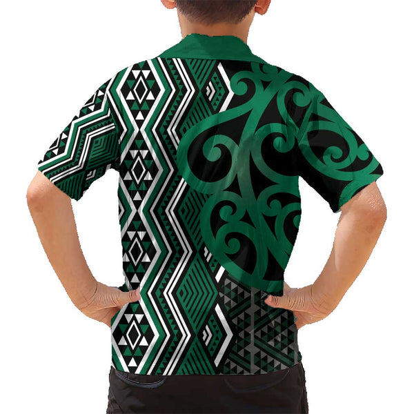 Maori Taniko Patterns Kid Hawaiian Shirt Pounamu Patiki Motifs Mix ...