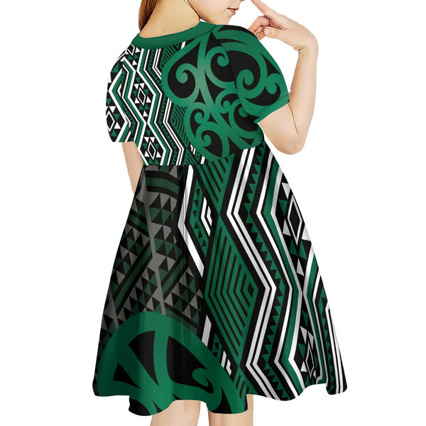 Maori Taniko Patterns Kid Short Sleeve Dress Pounamu Patiki Motifs Mix ...