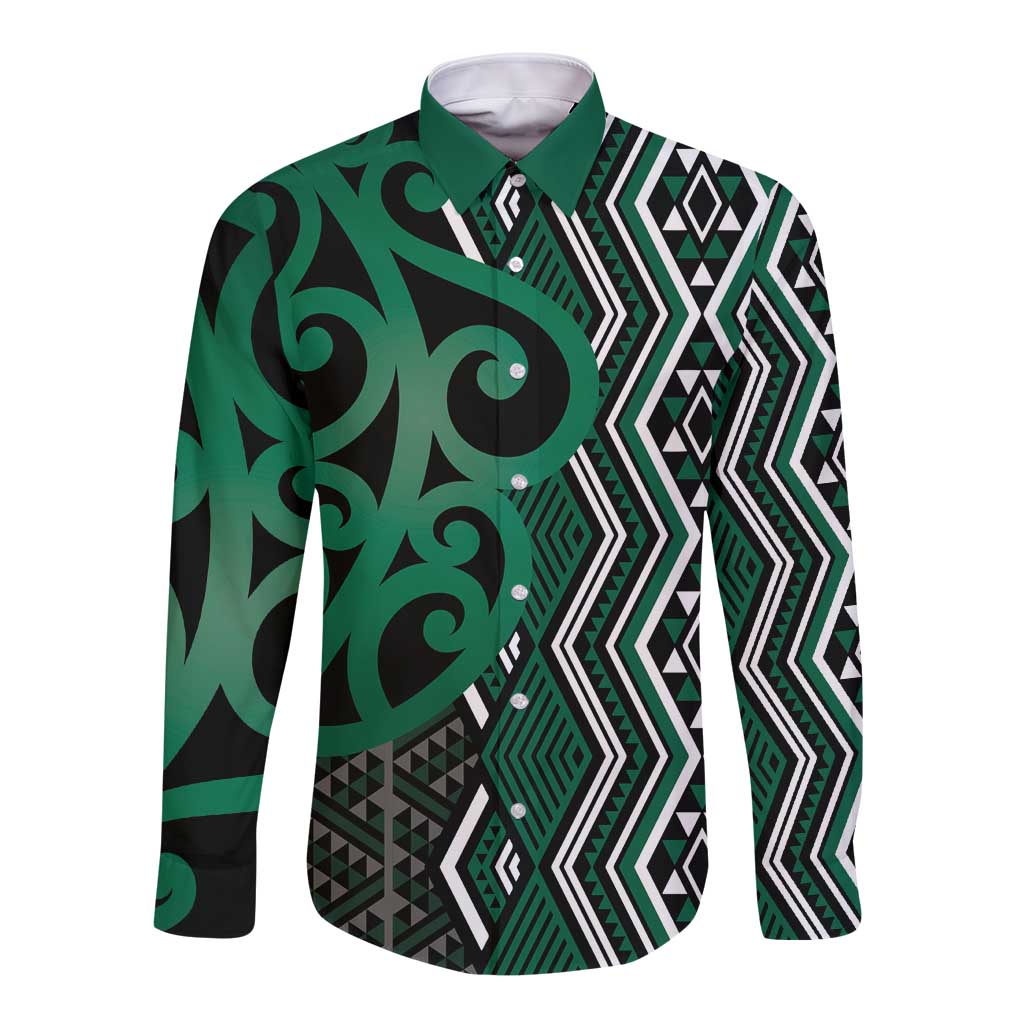 Maori Taniko Patterns Long Sleeve Button Shirt Pounamu Patiki Motifs Mix Whakairo Ngaru