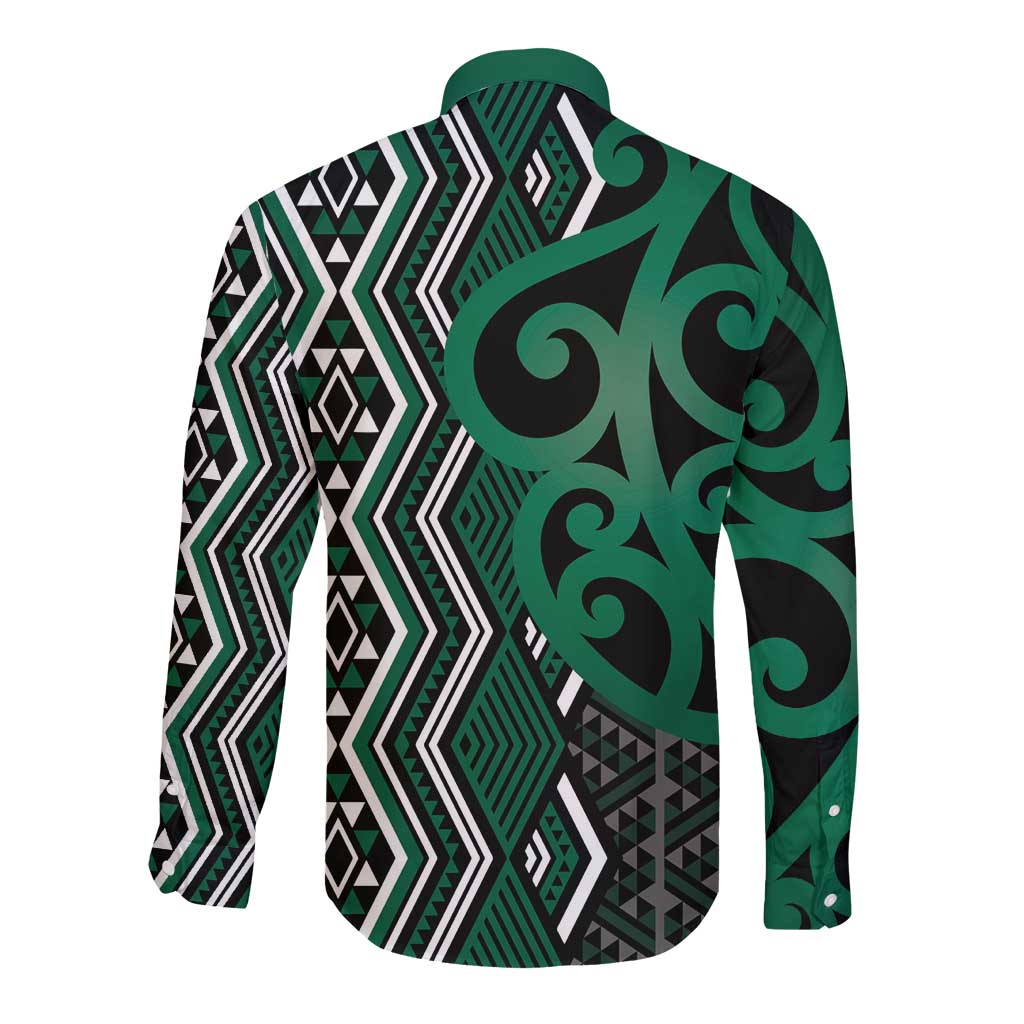 Maori Taniko Patterns Long Sleeve Button Shirt Pounamu Patiki Motifs Mix Whakairo Ngaru
