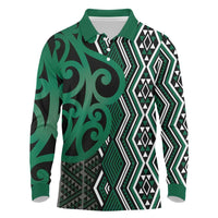Maori Taniko Patterns Long Sleeve Polo Shirt Pounamu Patiki Motifs Mix Whakairo Ngaru