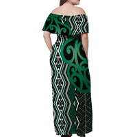 Maori Taniko Patterns Off Shoulder Maxi Dress Pounamu Patiki Motifs Mix Whakairo Ngaru
