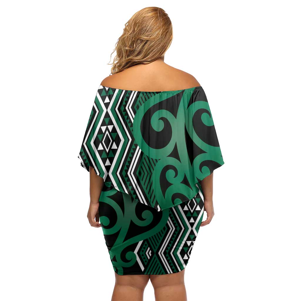 Maori Taniko Patterns Off Shoulder Short Dress Pounamu Patiki Motifs Mix Whakairo Ngaru