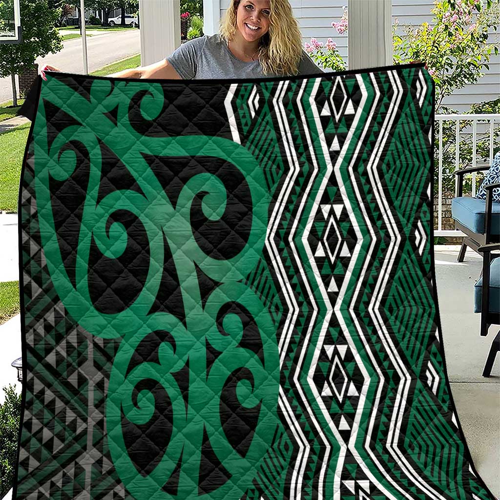 Maori Taniko Patterns Quilt Pounamu Patiki Motifs Mix Whakairo Ngaru LT7 Green - Polynesian Pride