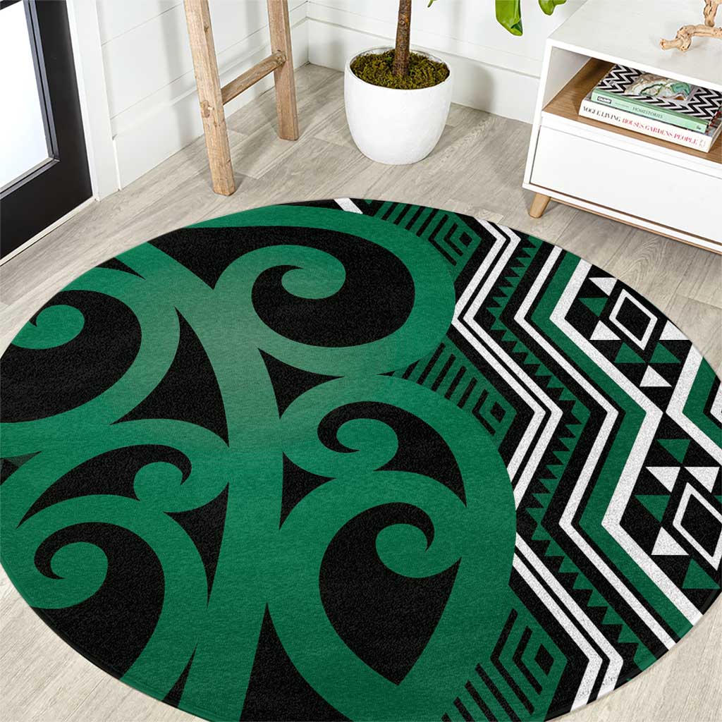 Maori Taniko Patterns Round Carpet Pounamu Patiki Motifs Mix Whakairo Ngaru LT7 Green - Polynesian Pride