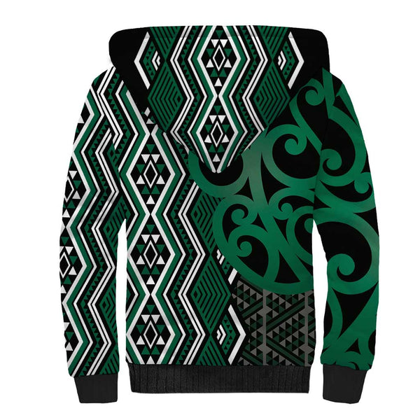 Maori Taniko Patterns Sherpa Hoodie Pounamu Patiki Motifs Mix Whakairo ...