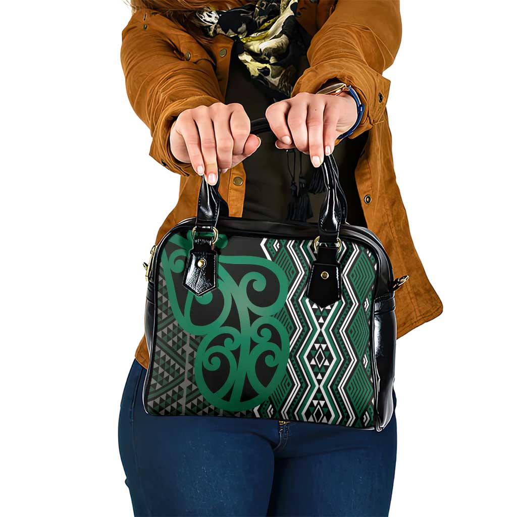 Maori Taniko Patterns Shoulder Handbag Pounamu Patiki Motifs Mix Whakairo Ngaru LT7 One Size Green - Polynesian Pride