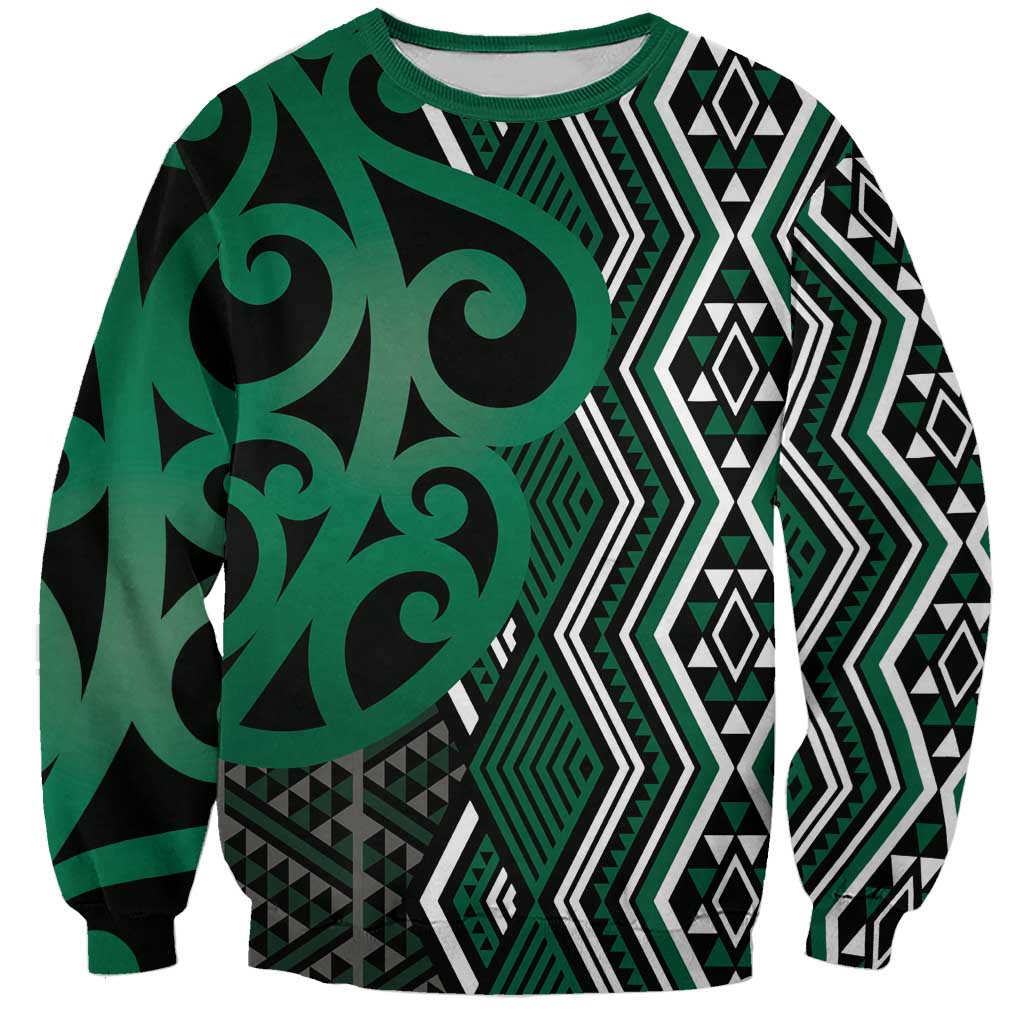 Maori Taniko Patterns Sweatshirt Pounamu Patiki Motifs Mix Whakairo Ngaru