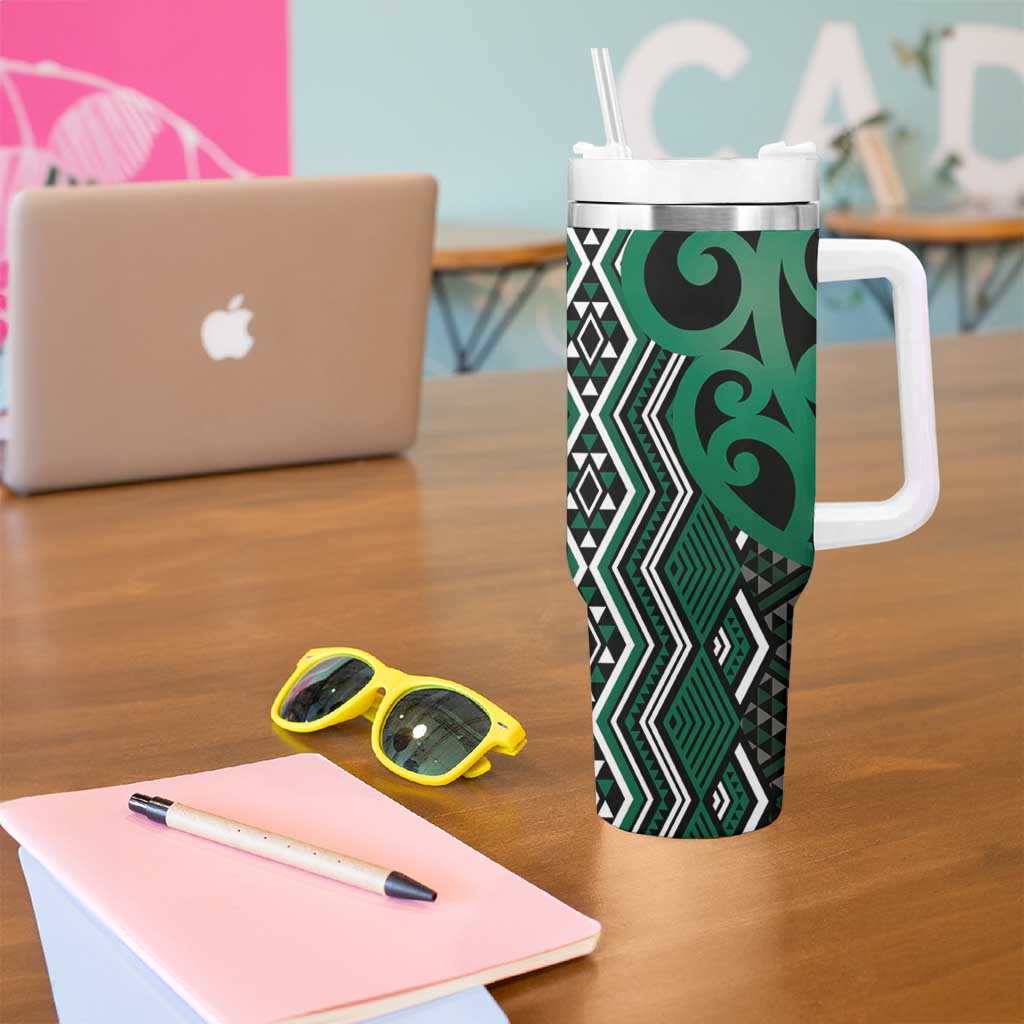 Maori Taniko Patterns Tumbler With Handle Pounamu Patiki Motifs Mix Whakairo Ngaru