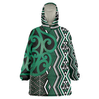 Maori Taniko Patterns Wearable Blanket Hoodie Pounamu Patiki Motifs Mix Whakairo Ngaru