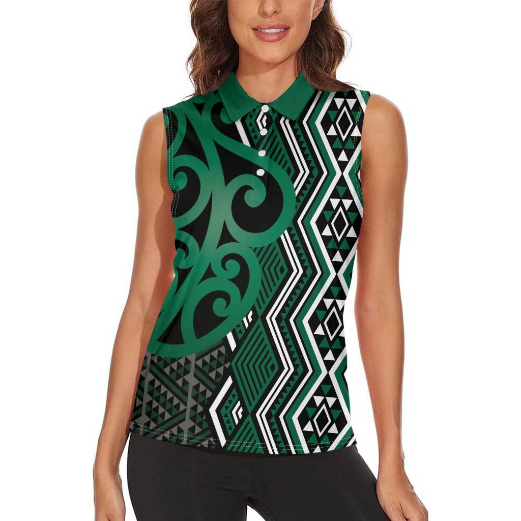 Maori Taniko Patterns Women Sleeveless Polo Shirt Pounamu Patiki Motifs Mix Whakairo Ngaru
