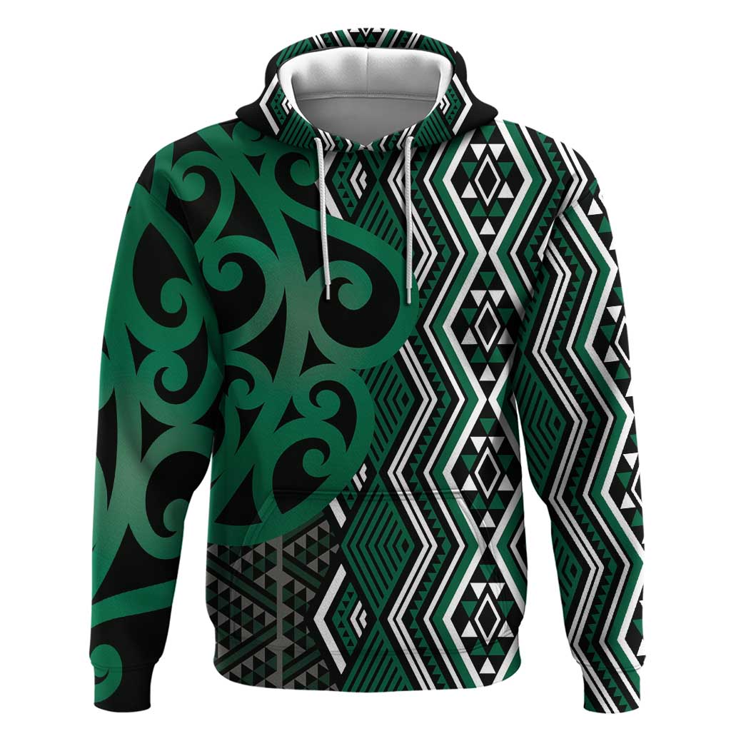 Maori Taniko Patterns Zip Hoodie Pounamu Patiki Motifs Mix Whakairo Ngaru LT7 Pullover Hoodie Green - Polynesian Pride
