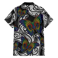 Aotearoa Takatapui Pride Family Matching Off The Shoulder Long Sleeve Dress and Hawaiian Shirt Rainbow Butterfly - Free To Love