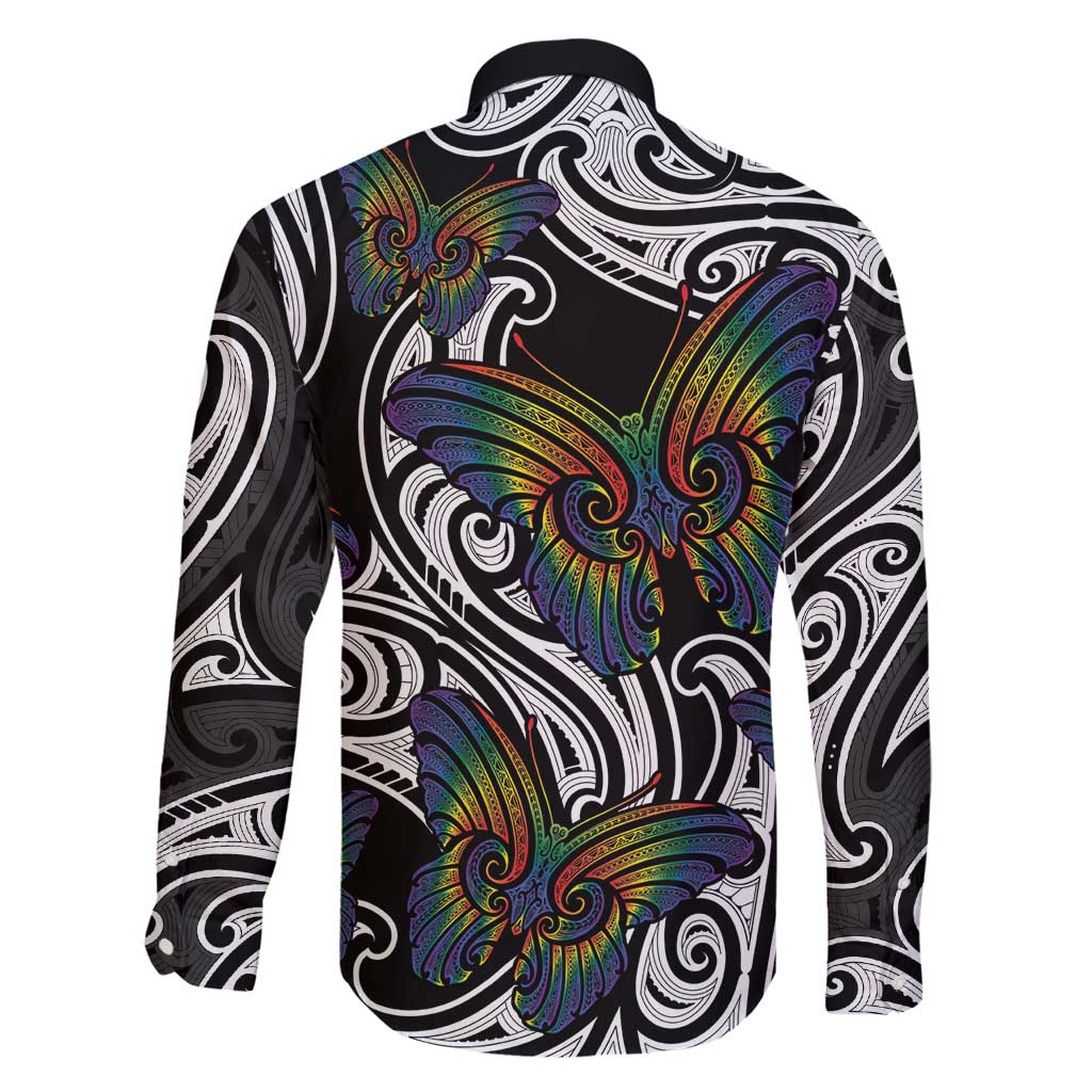 Aotearoa Takatapui Pride Family Matching Off Shoulder Maxi Dress and Hawaiian Shirt Rainbow Butterfly - Free To Love