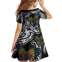 Aotearoa Takatapui Pride Family Matching Off Shoulder Short Dress and Hawaiian Shirt Rainbow Butterfly - Free To Love LT7 - Polynesian Pride