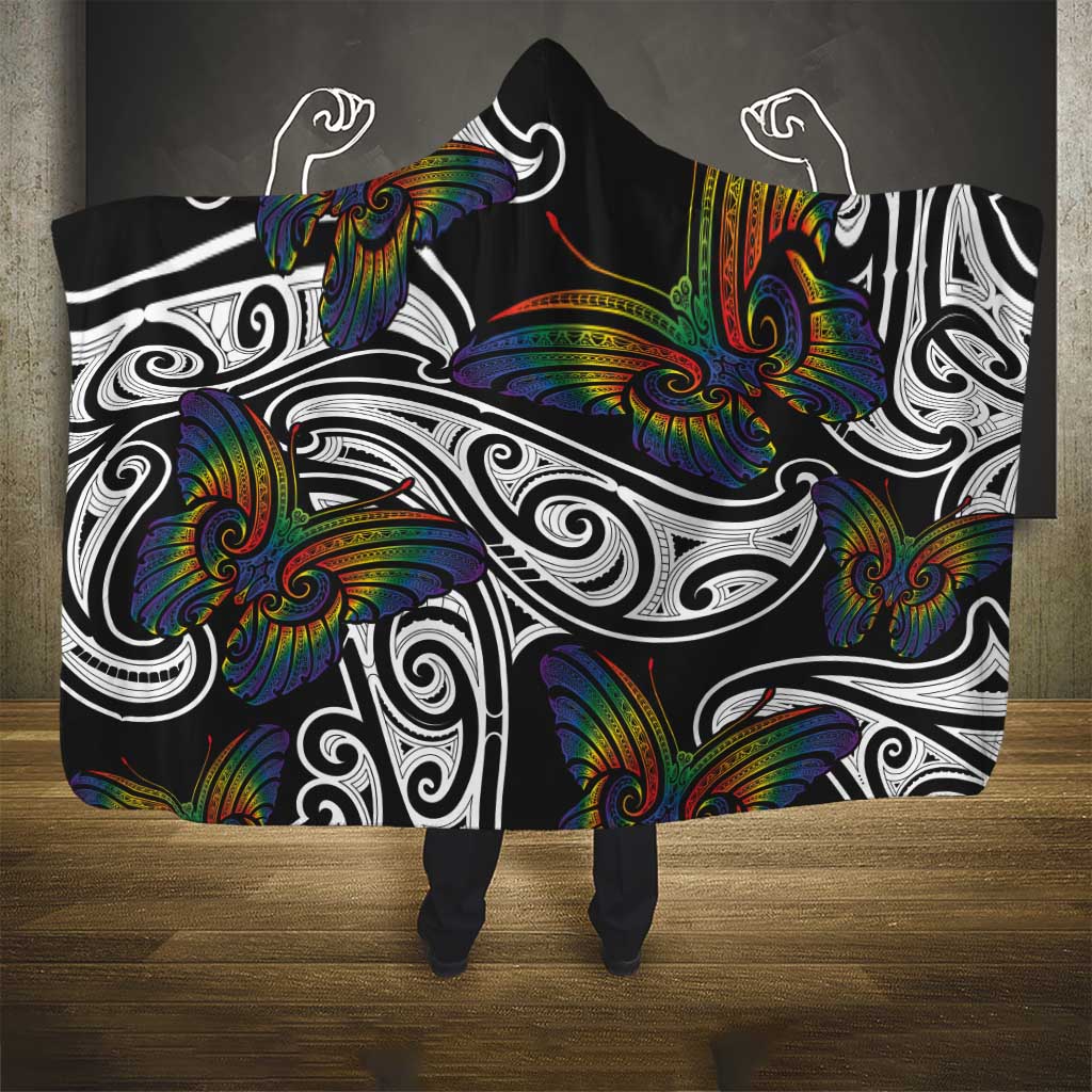 Aotearoa Takatapui Pride Hooded Blanket Rainbow Butterfly - Free To Love LT7 - Polynesian Pride