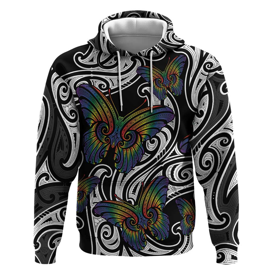 Aotearoa Takatapui Pride Hoodie Rainbow Butterfly - Free To Love
