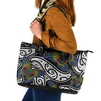 Aotearoa Takatapui Pride Leather Tote Bag Rainbow Butterfly - Free To Love LT7 Black - Polynesian Pride