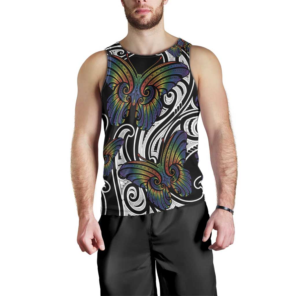 Aotearoa Takatapui Pride Men Tank Top Rainbow Butterfly - Free To Love